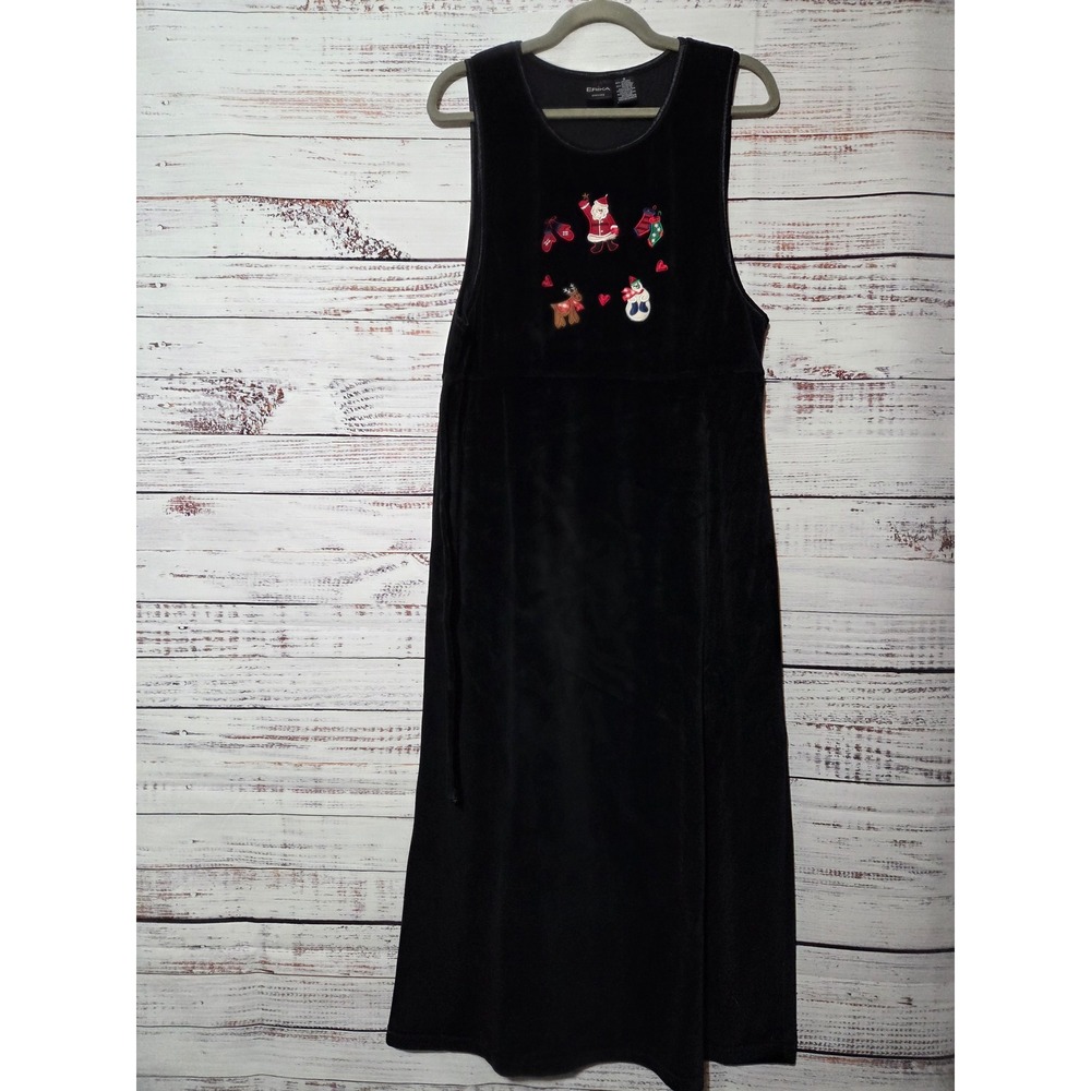 Erika Dresses Black Velvet Christmas Jumper Dress Santa Snowman Reindeer Small